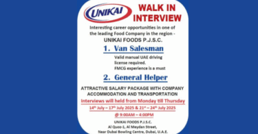 Dubai Walk In Interviews – Unikai Foods Jobs