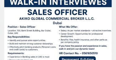 Sales Officer walk-in interviews Dubai